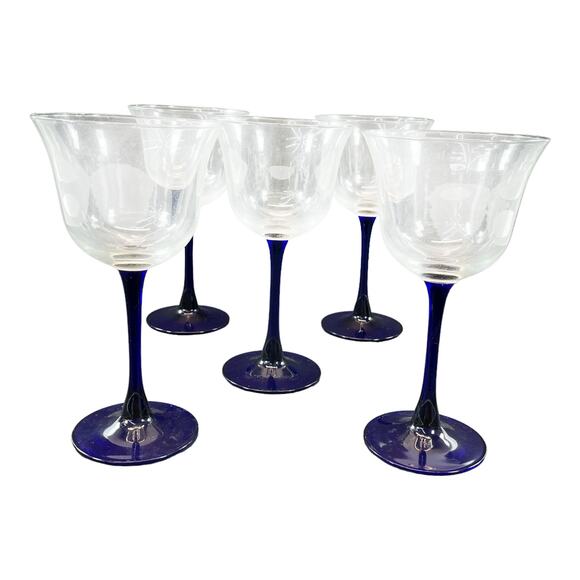 5 Americana Cobalt Blue Stem by CRISTAL D'ARQUES-DURAND Wine Glasses 7" - Picture 1 of 3